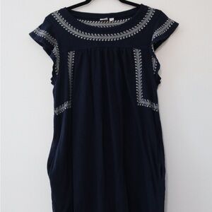GAP Navy Blue Sleeveless Dress White Embroidery Boho Chic Mini Sz Small